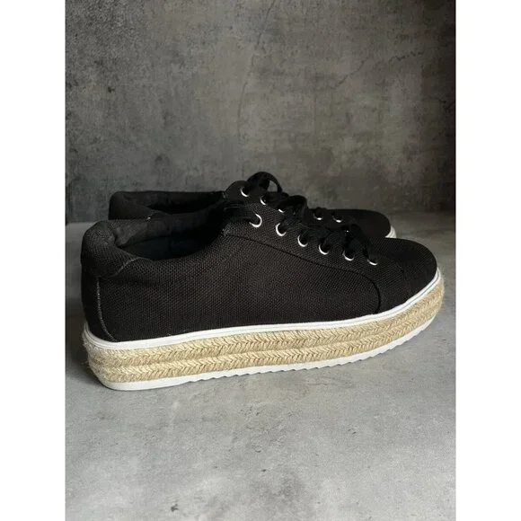 Steve Madden Karma Espadrille Sneakers Womens size 9.5 M Black White Platform - Picture 12 of 16